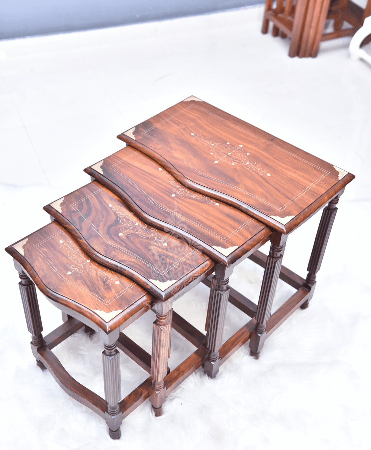 Curvy Wooden Paisley Nesting Table Set Of 4