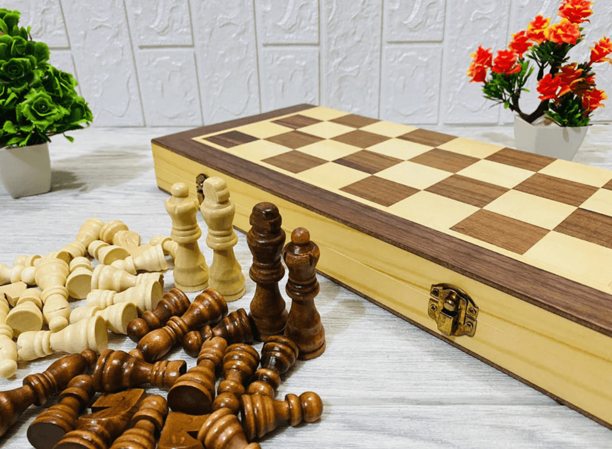 Wooden Chess- (Off Beech Wood & Dark Brown Colour)