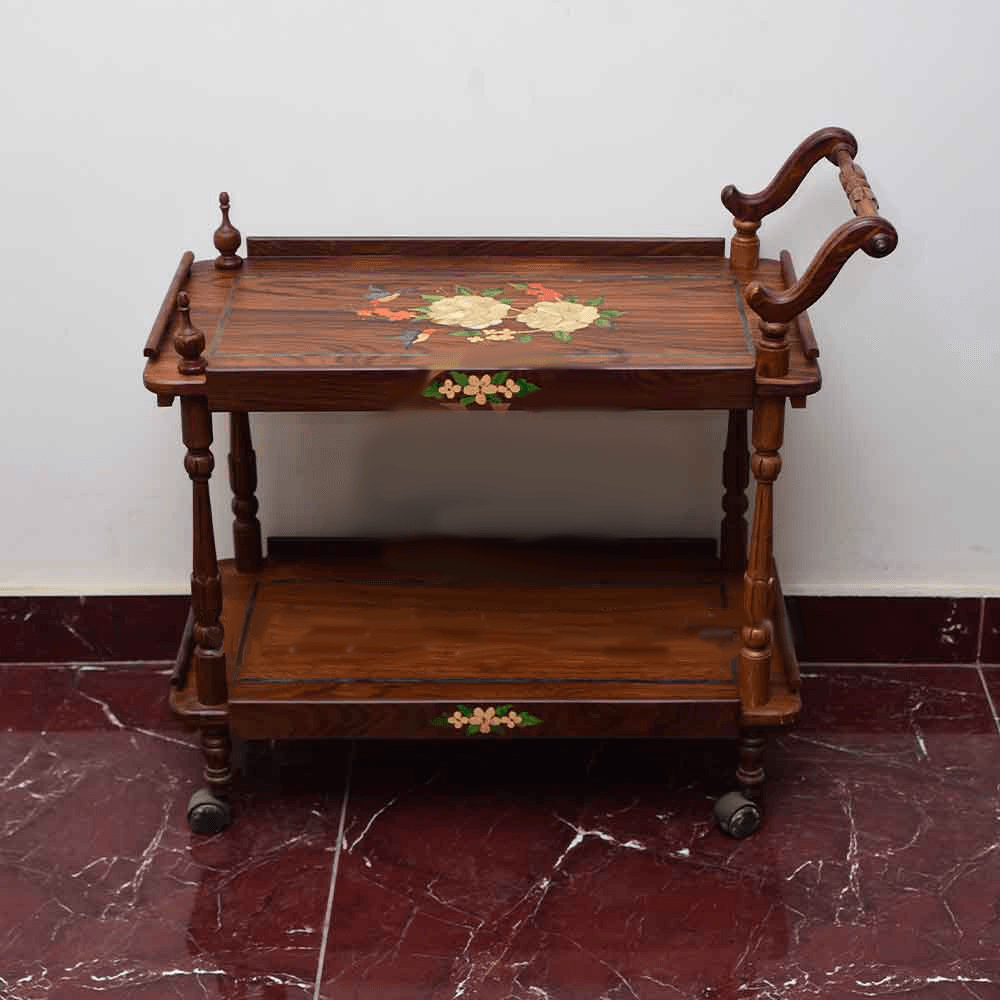 Wooden Tea trolley hand made mother of pearl