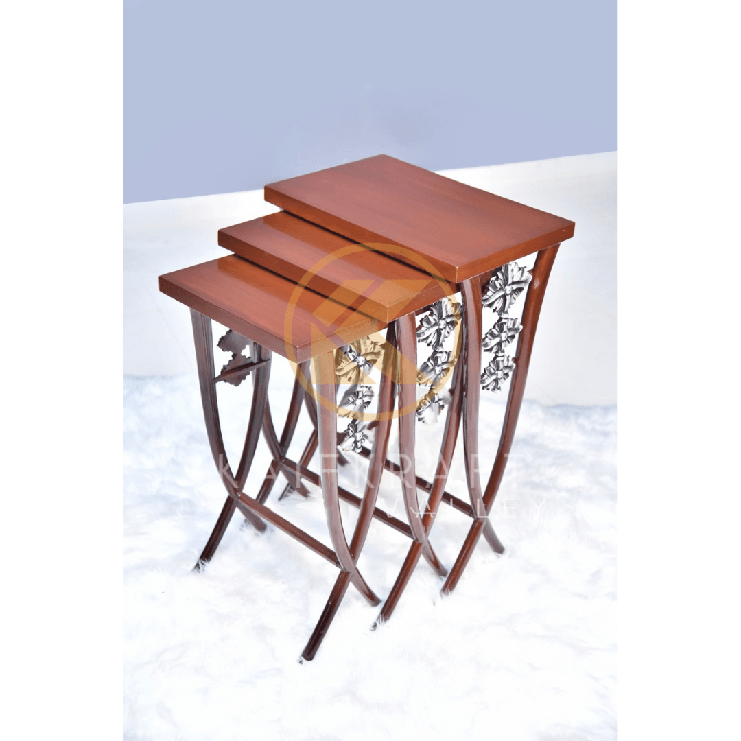 Wooden Eclectic Nesting Tables set silver